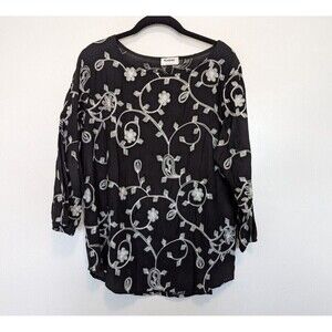 Kindred Top Womens Size L Black Embroidered Anthropologie Boho‎ Classic Blouse